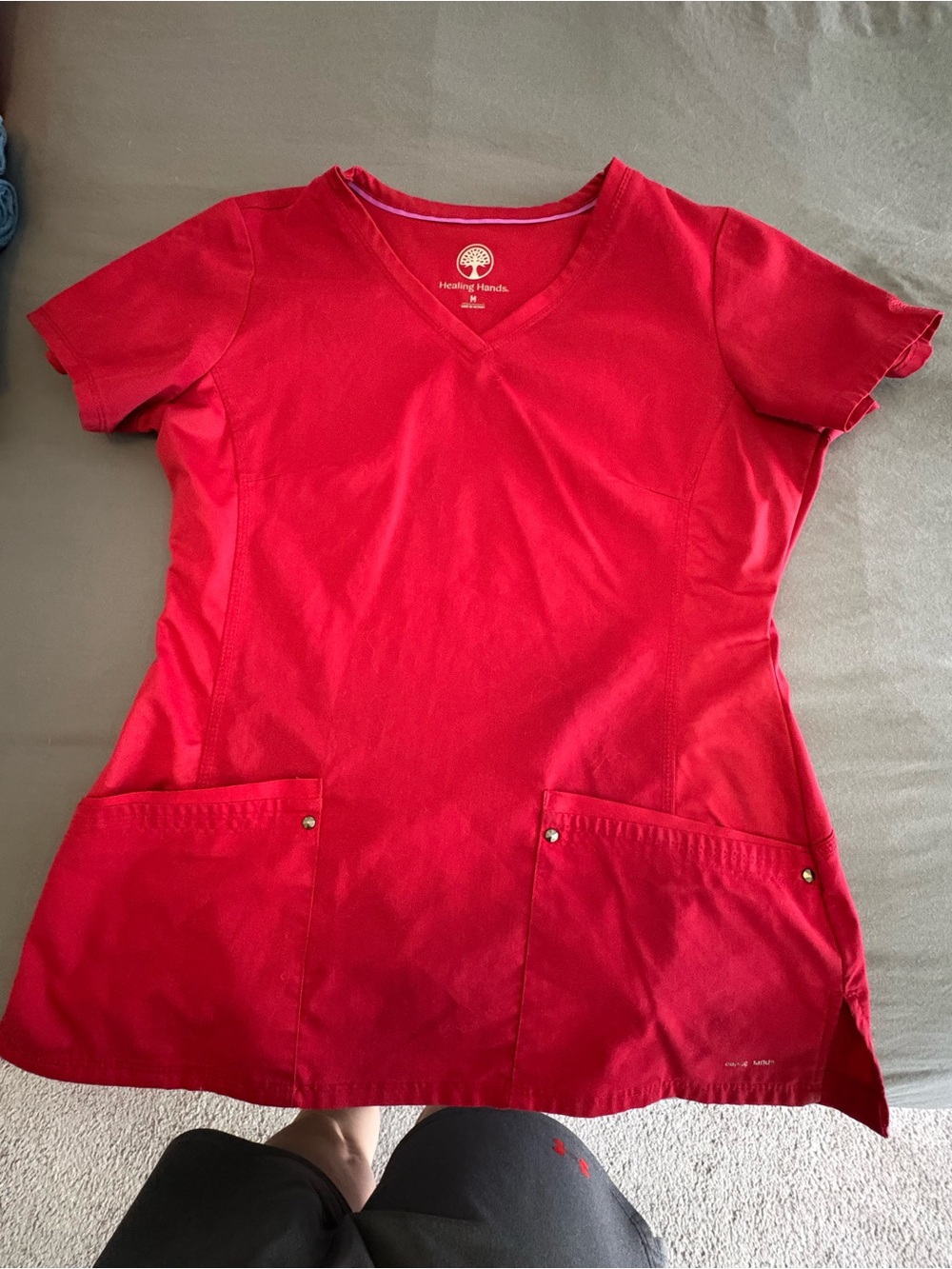 healing hands Bright Red V-Neck Scrub Top